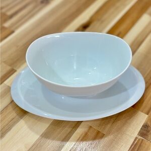 MCM Haviland White Sauce/Gravy Boat and Plate Set